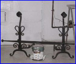 10 Pc Antique HUGE IRON HEARTH ANDIRONS SET FIREPLACE TOOLS 5' Foot Pokers