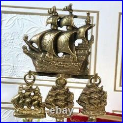 1900's Antique English Ship Brass Fireplace Tool Set / Nautical / 5 pcs Small