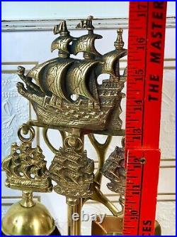 1900's Antique English Ship Brass Fireplace Tool Set / Nautical / 5 pcs Small