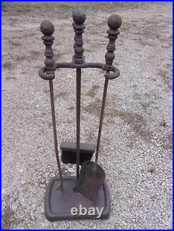 1900s Peerless #834 Cast Iron Fireplace Woodstove 4-Piece Tool Set Antique