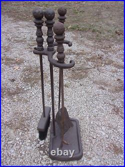 1900s Peerless #834 Cast Iron Fireplace Woodstove 4-Piece Tool Set Antique