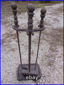 1900s Peerless #834 Cast Iron Fireplace Woodstove 4-Piece Tool Set Antique