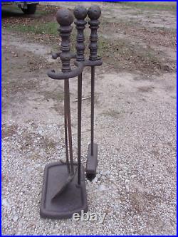 1900s Peerless #834 Cast Iron Fireplace Woodstove 4-Piece Tool Set Antique