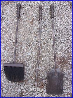 1900s Peerless #834 Cast Iron Fireplace Woodstove 4-Piece Tool Set Antique