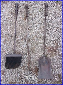 1900s Peerless #834 Cast Iron Fireplace Woodstove 4-Piece Tool Set Antique