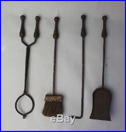 1920s Four Piece Iron Fire Tool Set Hammered Fireplace Antique Vintage (8338)