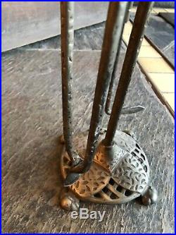 1920s Tudor Revival Hand Hammered Fireplace Tool Set with Stand Hearth Home