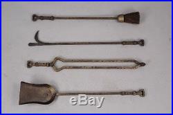 1920s Vintage Hammered Fire Tool Set Antique Fireplace Hearth (10058)