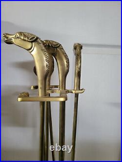 1950's Vintage Equestrian Horse Head Brass Fireplace Tool Set