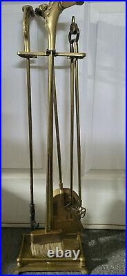 1950's Vintage Equestrian Horse Head Brass Fireplace Tool Set