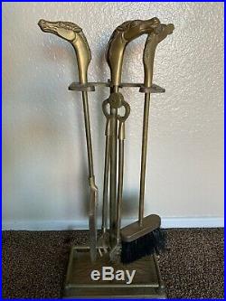 1950s Brass Fireplace Tools with Horse Head Motif Mid Century