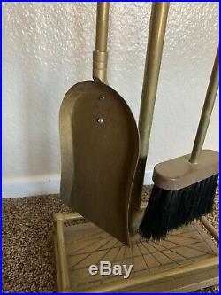 1950s Brass Fireplace Tools with Horse Head Motif Mid Century Broom Stand Shovel