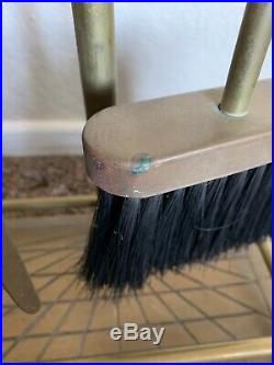 1950s Brass Fireplace Tools with Horse Head Motif Mid Century Broom Stand Shovel