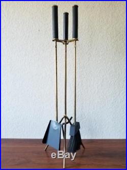 1950s Mid Century Brass Fireplace Tools Tri-Leg Tripod Danish Modern