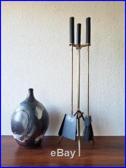 1950s Mid Century Brass Fireplace Tools Tri-Leg Tripod Danish Modern