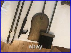 1960's Unique Vintage Duck Head Brass Fireplace 4 Tools with Base 5 pc Set