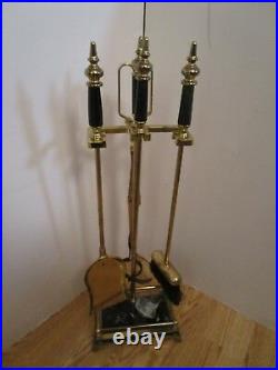 1970's Metal 5 pc Fireplace Tool Set stand marble Handles & base Retro