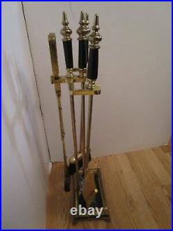 1970's Metal 5 pc Fireplace Tool Set stand marble Handles & base Retro