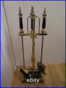 1970's Metal 5 pc Fireplace Tool Set stand marble Handles & base Retro