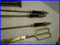 1970's Metal 5 pc Fireplace Tool Set stand marble Handles & base Retro