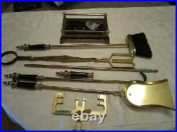 1970's Metal 5 pc Fireplace Tool Set stand marble Handles & base Retro