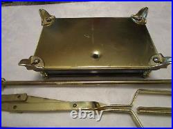 1970's Metal 5 pc Fireplace Tool Set stand marble Handles & base Retro