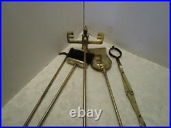 1970's Metal 5 pc Fireplace Tool Set stand marble Handles & base Retro