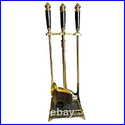 1980s Hollywood Regency Black Marble and Brass Fireplace Tool Set Set of 5