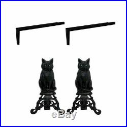 2 Piece Fireplace Tool Set with Long Shank For Andiron & Black Cast Iron Cat
