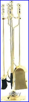 2532 Fireplace Tool Set Rail on Base Polished Brass 5 Piece