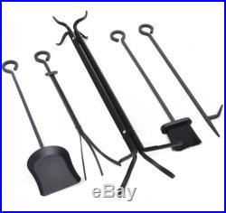 27'' Black 5 piece Wrought Iron Set Fireplace Tools Kit Accessories US FAST SHIP