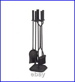 29.5 in. Tall 5-Piece Black Neoclassic Fireplace Tool Set with Square Base