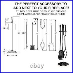 2WAYZ 5-Piece Fireplace Tools Set Decorative Black Iron Fireplace