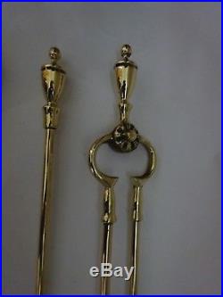 3 Piece Set Of Vintage Solid Brass Fireplace Companion Tools Set