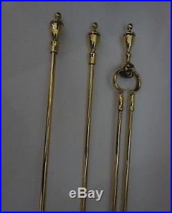 3 Piece Set Of Vintage Solid Brass Fireplace Companion Tools Set