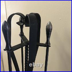 3-Piece Wrought Iron Fireplace Tool Set with Twist Base