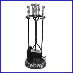 30 In. Tall 5-Piece Black and Polished Pewter Boston Fireplace Tool Set