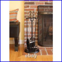 30 In. Tall 5-Piece Black and Polished Pewter Boston Fireplace Tool Set
