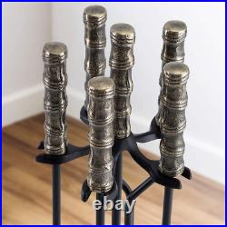 30in Fireplace Tools Set Brass Handle 5Pieces Wrought Iron Indoor Fireset NEW