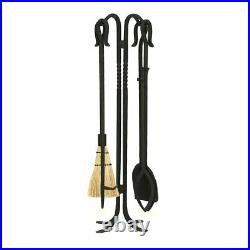 33 5-piece Black Wrought Iron Shepherd's Hook Fireplace Tool Set