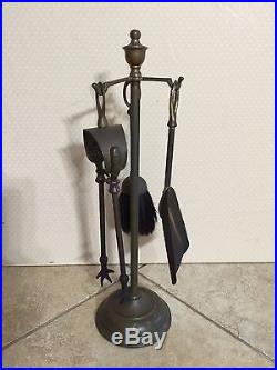 4 Pc Vintage Brass Mini Fireplace Tool Set, 17 Tall, 4.4 Lbs Weight