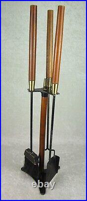 4 Piece Seymour Fireplace Tools Vintage Mid Century Danish Modern Metal Walnut