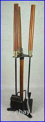 4 Piece Seymour Fireplace Tools Vintage Mid Century Danish Modern Metal Walnut