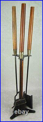 4 Piece Seymour Fireplace Tools Vintage Mid Century Danish Modern Metal Walnut