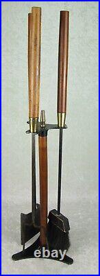 4 Piece Seymour Fireplace Tools Vintage Mid Century Danish Modern Metal Walnut