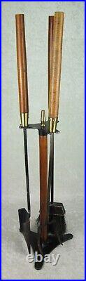 4 Piece Seymour Fireplace Tools Vintage Mid Century Danish Modern Metal Walnut