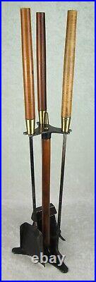 4 Piece Seymour Fireplace Tools Vintage Mid Century Danish Modern Metal Walnut