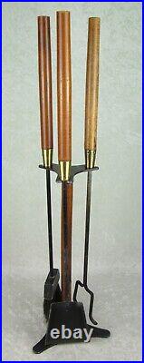 4 Piece Seymour Fireplace Tools Vintage Mid Century Danish Modern Metal Walnut