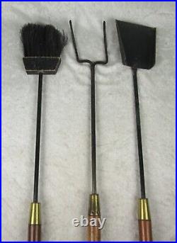 4 Piece Seymour Fireplace Tools Vintage Mid Century Danish Modern Metal Walnut