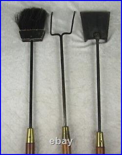 4 Piece Seymour Fireplace Tools Vintage Mid Century Danish Modern Metal Walnut